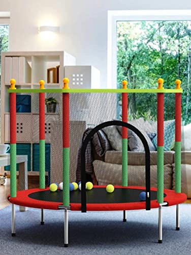 Fitnessshop™ Indoor & Outdoor Kids Trampoline with Safety Enclosure Net & Spring Pad - 55 inch Straight Leg Trampoline