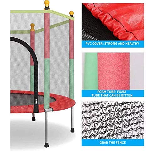 Fitnessshop™ Indoor & Outdoor Kids Trampoline with Safety Enclosure Net & Spring Pad - 55 inch Straight Leg Trampoline